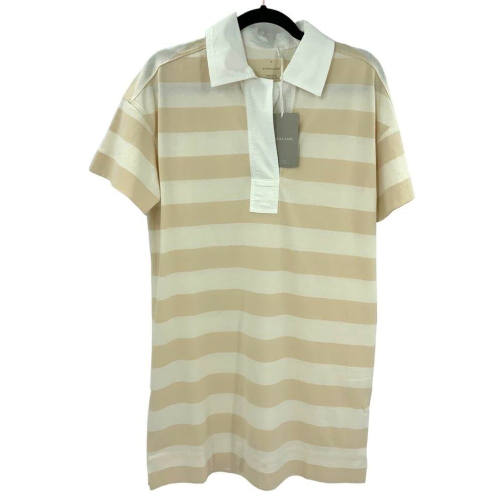 Everlane The Organic Cotton Polo Dress Beech Bone Stripe Size XS NWT $68 MSRP - Picture 3 of 9